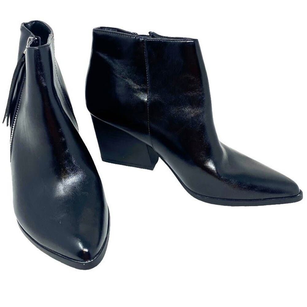 NWOT ~ Short Black Booties Zipper Boots Chunky Heel by ZBY ~ Women's Size 8